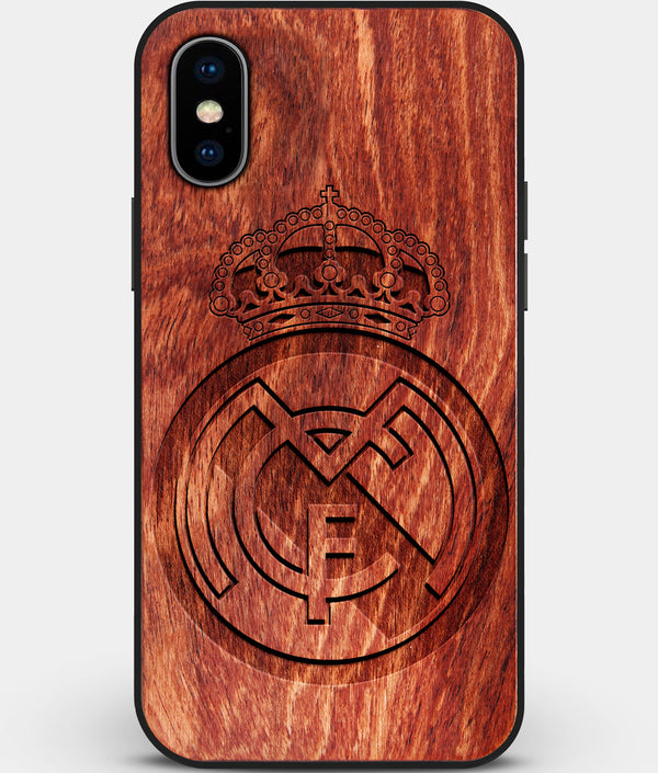 Custom Carved Wood Real Madrid C.F. iPhone X/XS Case | Personalized Mahogany Wood Real Madrid C.F. Cover, Birthday Gift, Gifts For Him, Monogrammed Gift For Fan | by Engraved In Nature