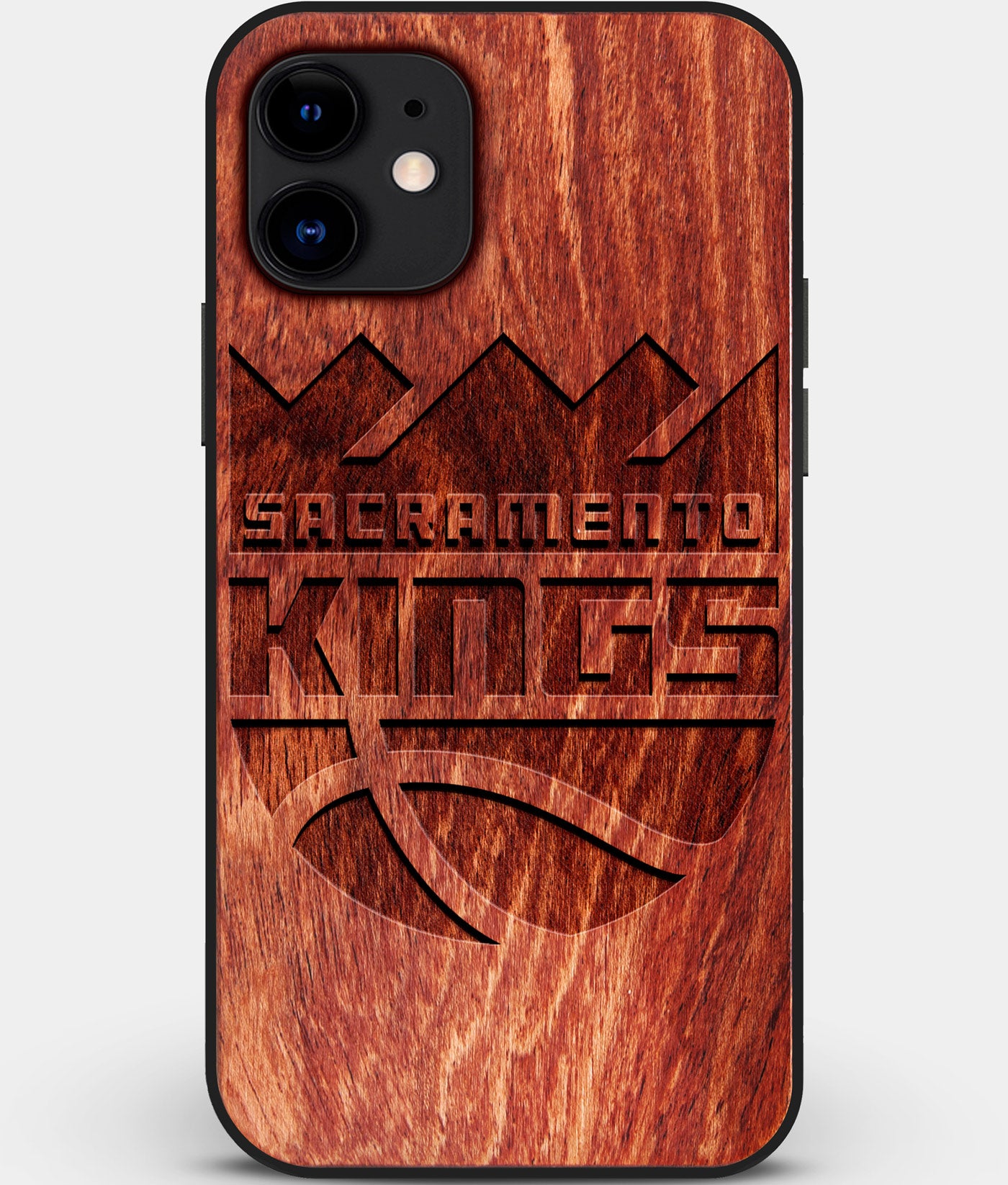 Custom Carved Wood Sacramento Kings iPhone 12 Case | Personalized Mahogany Wood Sacramento Kings Cover, Birthday Gift, Gifts For Him, Monogrammed Gift For Fan | by Engraved In Nature