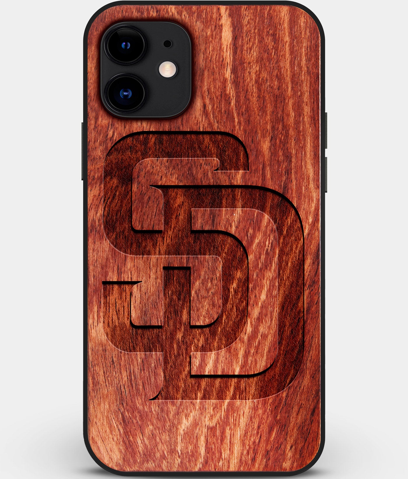 Custom Carved Wood San Diego Padres iPhone 11 Case | Personalized Mahogany Wood San Diego Padres Cover, Birthday Gift, Gifts For Him, Monogrammed Gift For Fan | by Engraved In Nature