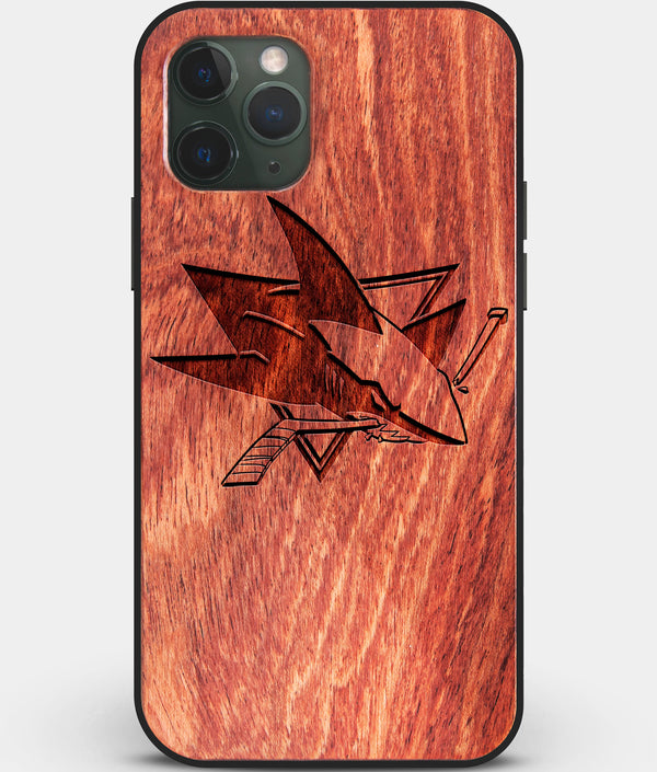 Custom Carved Wood San Jose Sharks iPhone 11 Pro Case | Personalized Mahogany Wood San Jose Sharks Cover, Birthday Gift, Gifts For Him, Monogrammed Gift For Fan | by Engraved In Nature