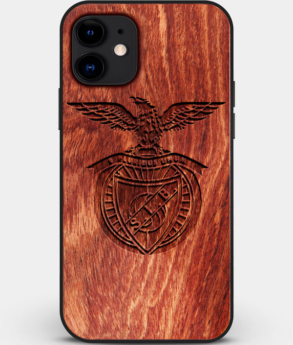 Custom Carved Wood S.L. Benfica iPhone 11 Case | Personalized Mahogany Wood S.L. Benfica Cover, Birthday Gift, Gifts For Him, Monogrammed Gift For Fan | by Engraved In Nature