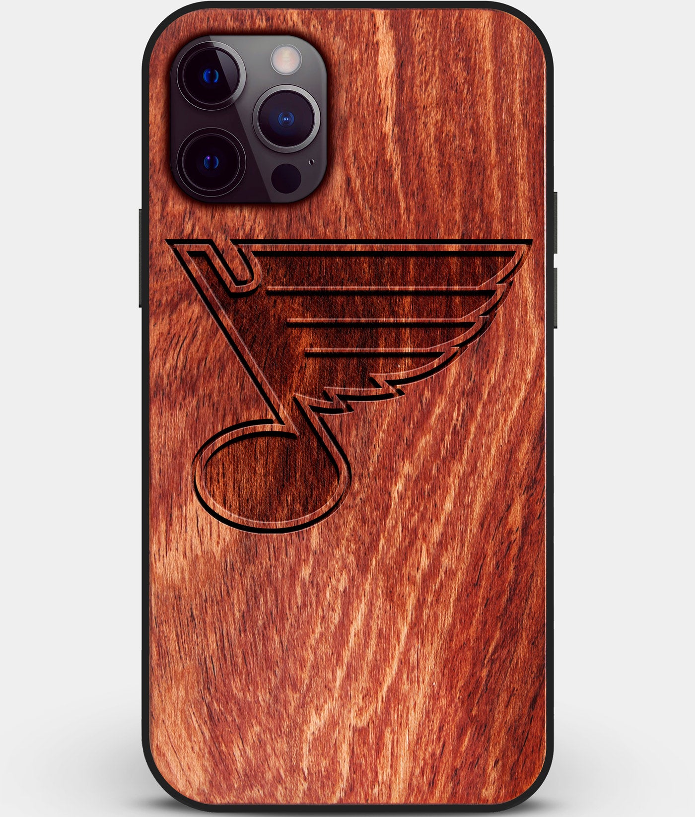 Custom Carved Wood St Louis Blues iPhone 12 Pro Case | Personalized Mahogany Wood St Louis Blues Cover, Birthday Gift, Gifts For Him, Monogrammed Gift For Fan | by Engraved In Nature