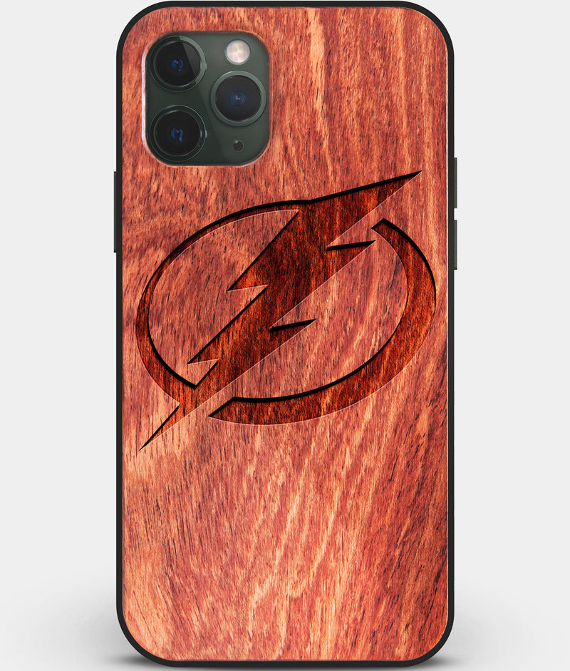 Custom Carved Wood Tampa Bay Lightning iPhone 11 Pro Max Case | Personalized Mahogany Wood Tampa Bay Lightning Cover, Birthday Gift, Gifts For Him, Monogrammed Gift For Fan | by Engraved In Nature