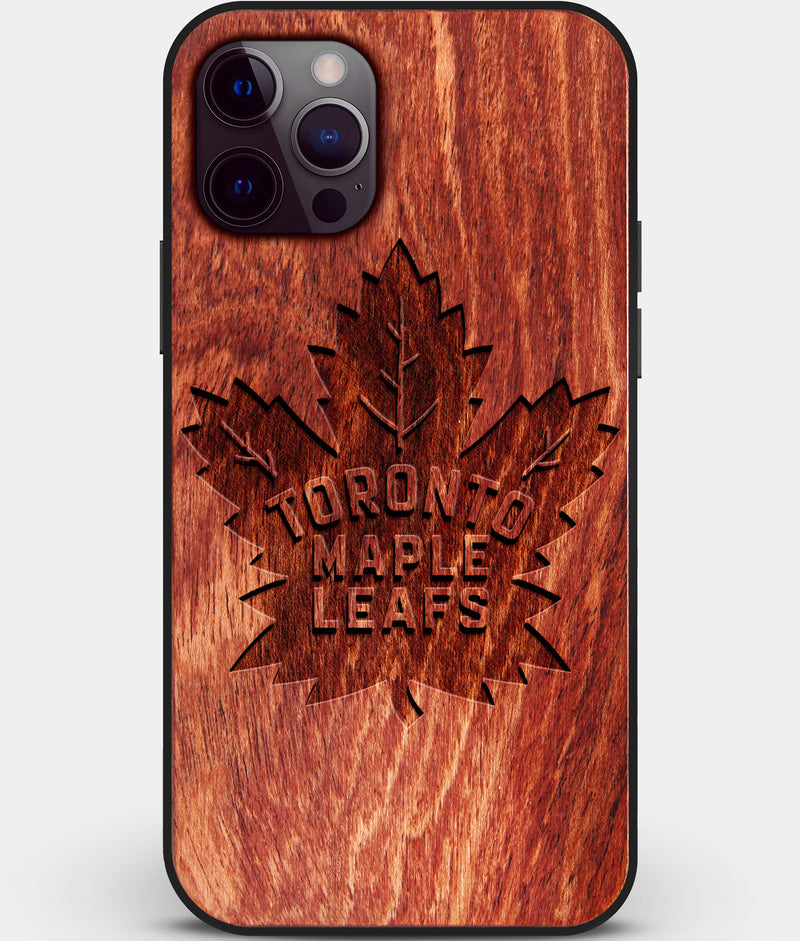 Custom Carved Wood Toronto Maple Leafs iPhone 12 Pro Case | Personalized Mahogany Wood Toronto Maple Leafs Cover, Birthday Gift, Gifts For Him, Monogrammed Gift For Fan | by Engraved In Nature