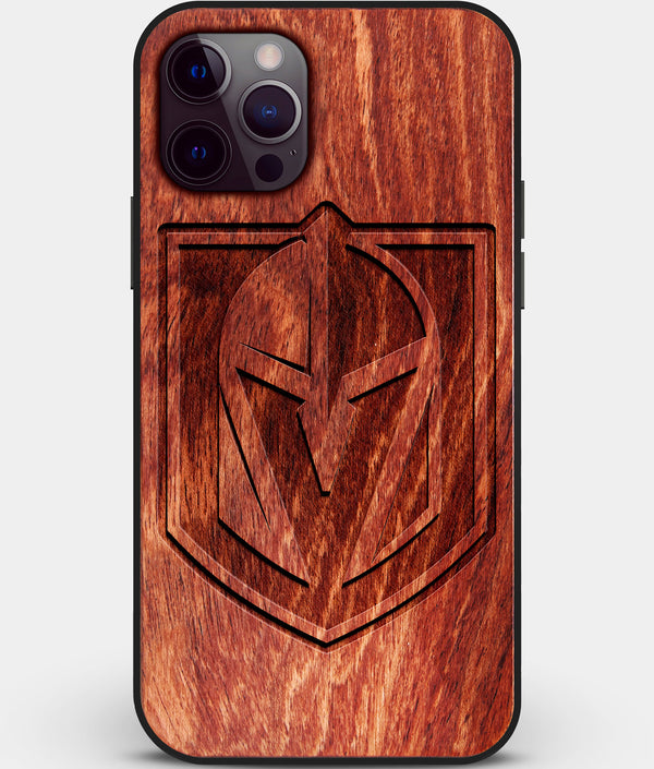 Custom Carved Wood Vegas Golden Knights iPhone 12 Pro Case | Personalized Mahogany Wood Vegas Golden Knights Cover, Birthday Gift, Gifts For Him, Monogrammed Gift For Fan | by Engraved In Nature