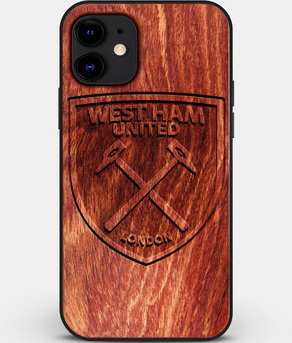 Custom Carved Wood West Ham United F.C. iPhone 11 Case | Personalized Mahogany Wood West Ham United F.C. Cover, Birthday Gift, Gifts For Him, Monogrammed Gift For Fan | by Engraved In Nature