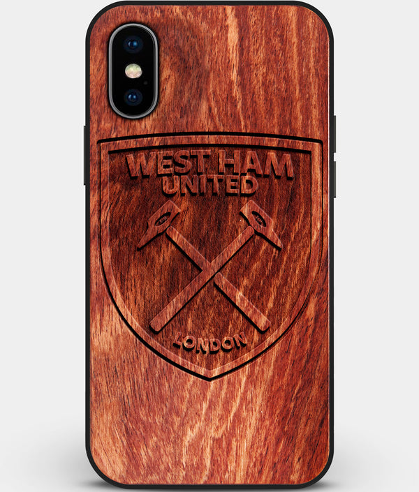 Custom Carved Wood West Ham United F.C. iPhone X/XS Case | Personalized Mahogany Wood West Ham United F.C. Cover, Birthday Gift, Gifts For Him, Monogrammed Gift For Fan | by Engraved In Nature