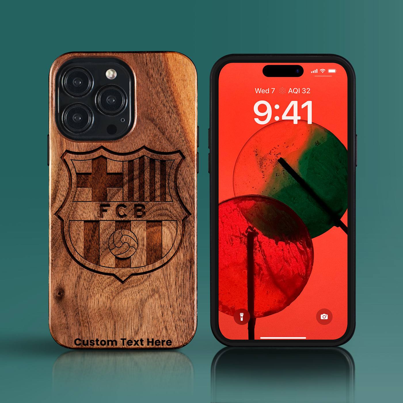 Custom FC Barcelona iPhone 15/15 Pro/15 Pro Max/15 Plus Case - Carved Wood FC Barcelona Cover