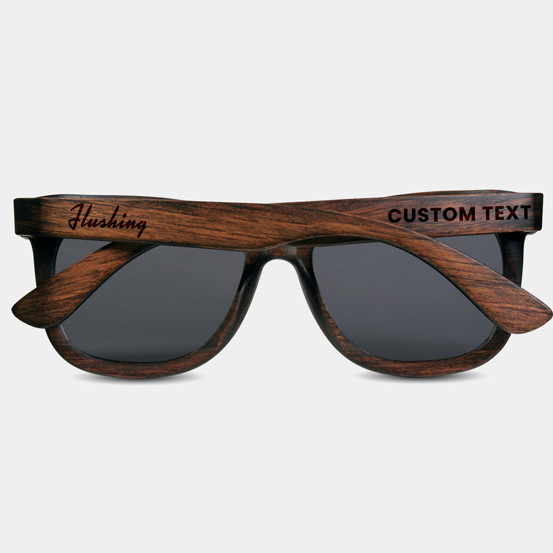 Flushing III New York Wood Sunglasses with custom engraving. Custom Flushing III New York Gifts For Men -  Sustainable Flushing III New York eco friendly products - Personalized Flushing III New York Birthday Gifts - Unique Flushing III New York travel Souvenirs and gift shops. Flushing III New York Wayfarer Eyewear and Shades 