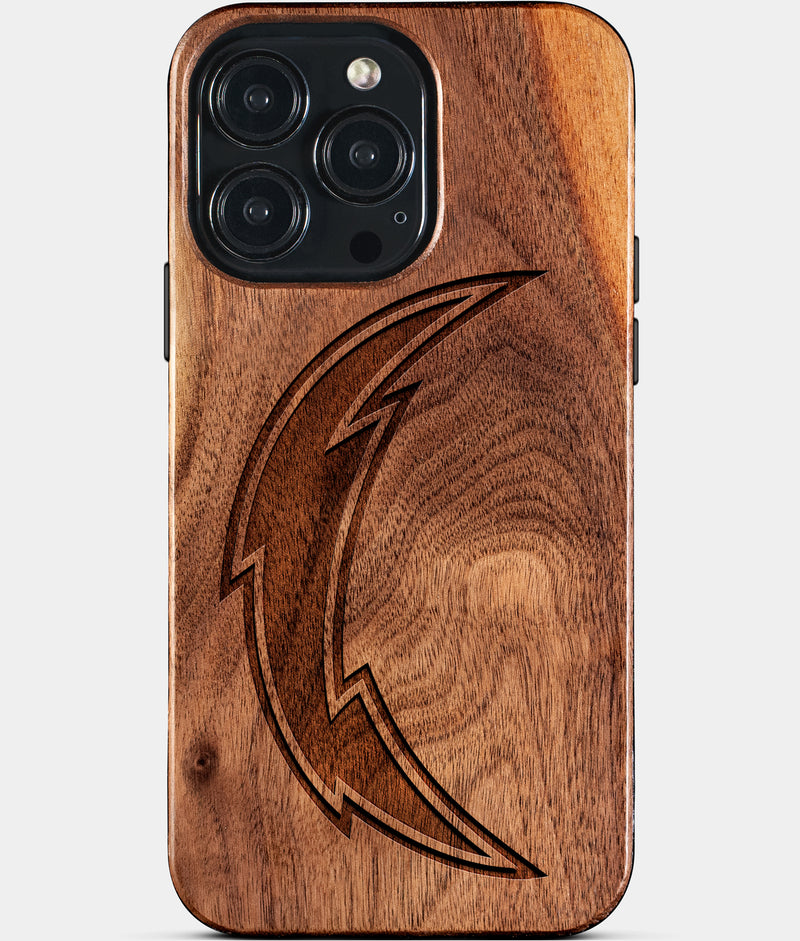 Custom Los Angeles Chargers iPhone 15/15 Pro/15 Pro Max/15 Plus Case - Wood Chargers Cover - Eco-friendly Los Angeles Chargers iPhone 15 Case - Carved Wood Custom Los Angeles Chargers Gift For Him - Monogrammed Personalized iPhone 15 Cover By Engraved In Nature