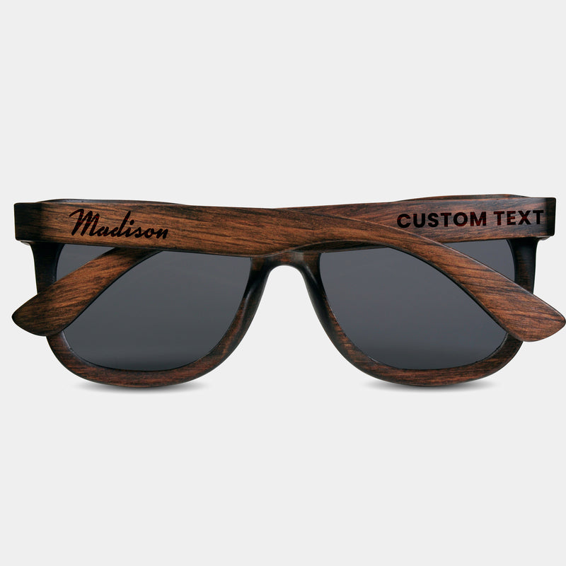 Madison Wisconsin Wood Sunglasses with custom engraving. Custom Madison Wisconsin Gifts For Men -  Sustainable Madison Wisconsin eco friendly products - Personalized Madison Wisconsin Birthday Gifts - Unique Madison Wisconsin travel Souvenirs and gift shops. Madison Wisconsin Wayfarer Eyewear and Shades 