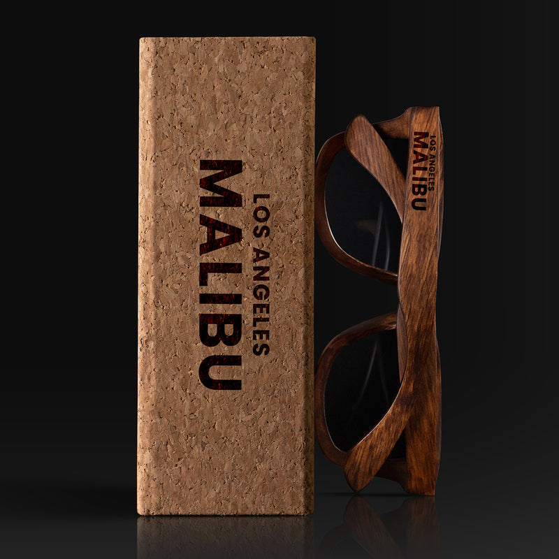 Malibu California II Wood Sunglasses with custom engraving. Custom Malibu California II Gifts For Men -  Sustainable Malibu California II eco friendly products - Personalized Malibu California II Birthday Gifts - Unique Malibu California II travel Souvenirs and gift shops. Malibu California II Wayfarer Eyewear and Shades wiith Box