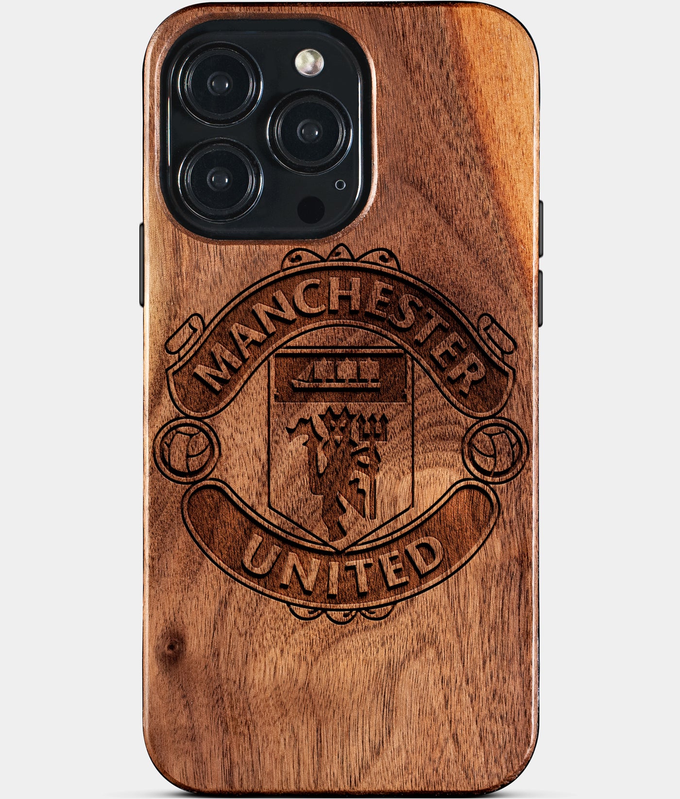 Custom Manchester United F.C. iPhone 15/15 Pro/15 Pro Max/15 Plus Case - Wood Manchester United FC Cover - Eco-friendly Manchester United FC iPhone 15 Case - Carved Wood Custom Manchester United FC Gift For Him - Monogrammed Personalized iPhone 15 Cover By Engraved In Nature