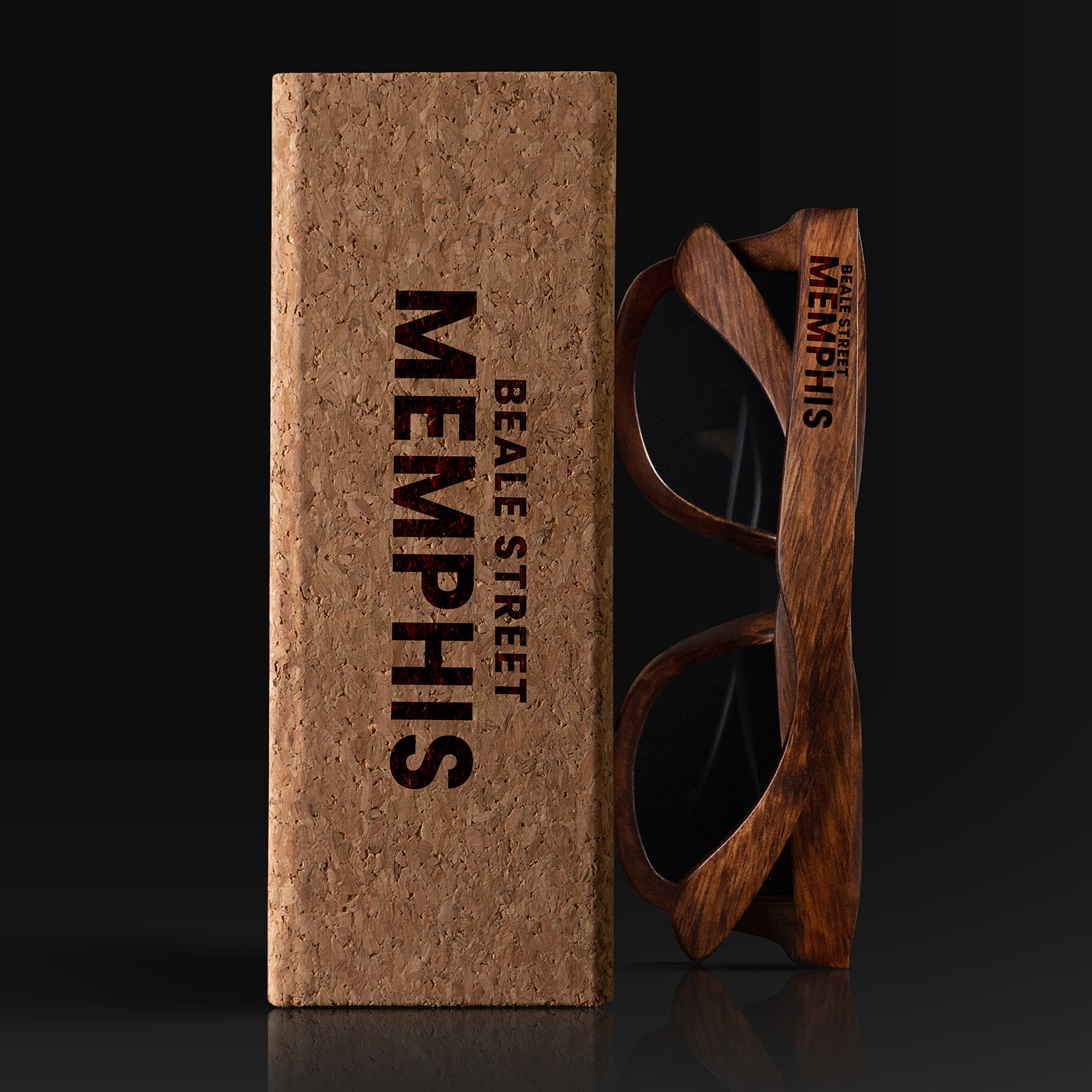 Memphis Tennessee Wood Sunglasses with custom engraving. Custom Memphis Tennessee Gifts For Men -  Sustainable Memphis Tennessee eco friendly products - Personalized Memphis Tennessee Birthday Gifts - Unique Memphis Tennessee travel Souvenirs and gift shops. Memphis Tennessee Wayfarer Eyewear and Shades wiith Box