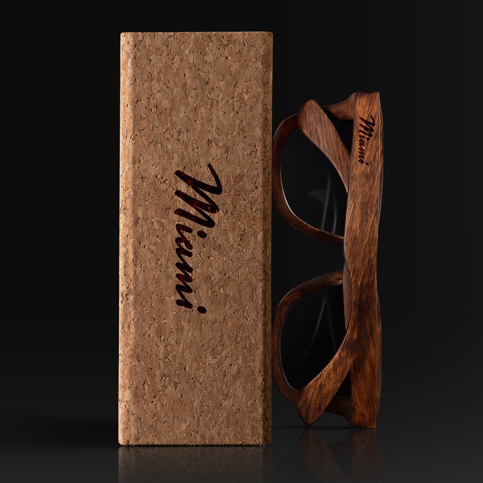 Miami Florida IV Wood Sunglasses with custom engraving. Custom Miami Florida IV Gifts For Men -  Sustainable Miami Florida IV eco friendly products - Personalized Miami Florida IV Birthday Gifts - Unique Miami Florida IV travel Souvenirs and gift shops. Miami Florida IV Wayfarer Eyewear and Shades wiith Box