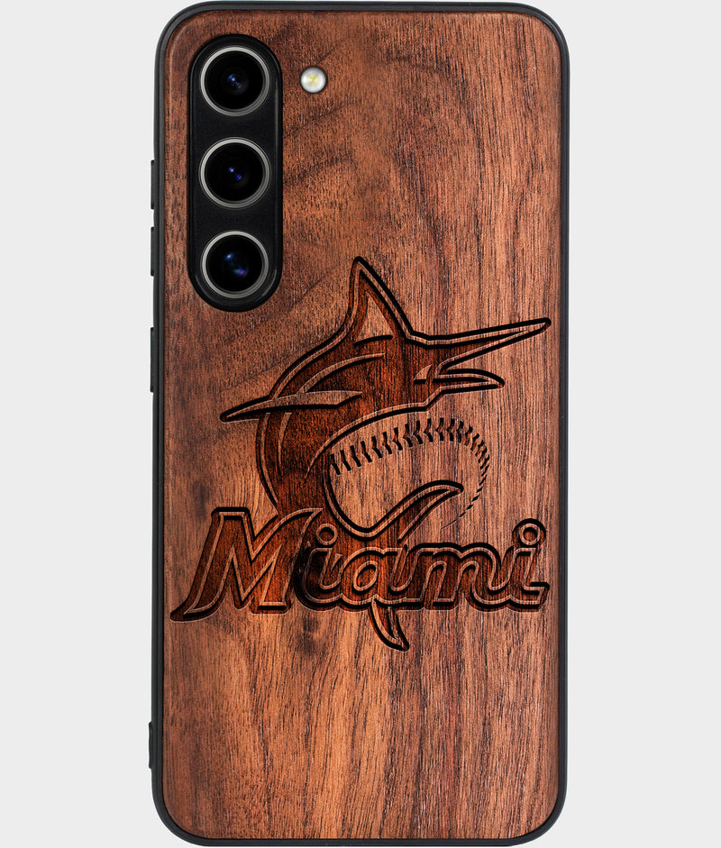 Best Wood Miami Marlins Samsung Galaxy S24 Plus Case - Custom Engraved Cover - Engraved In Nature