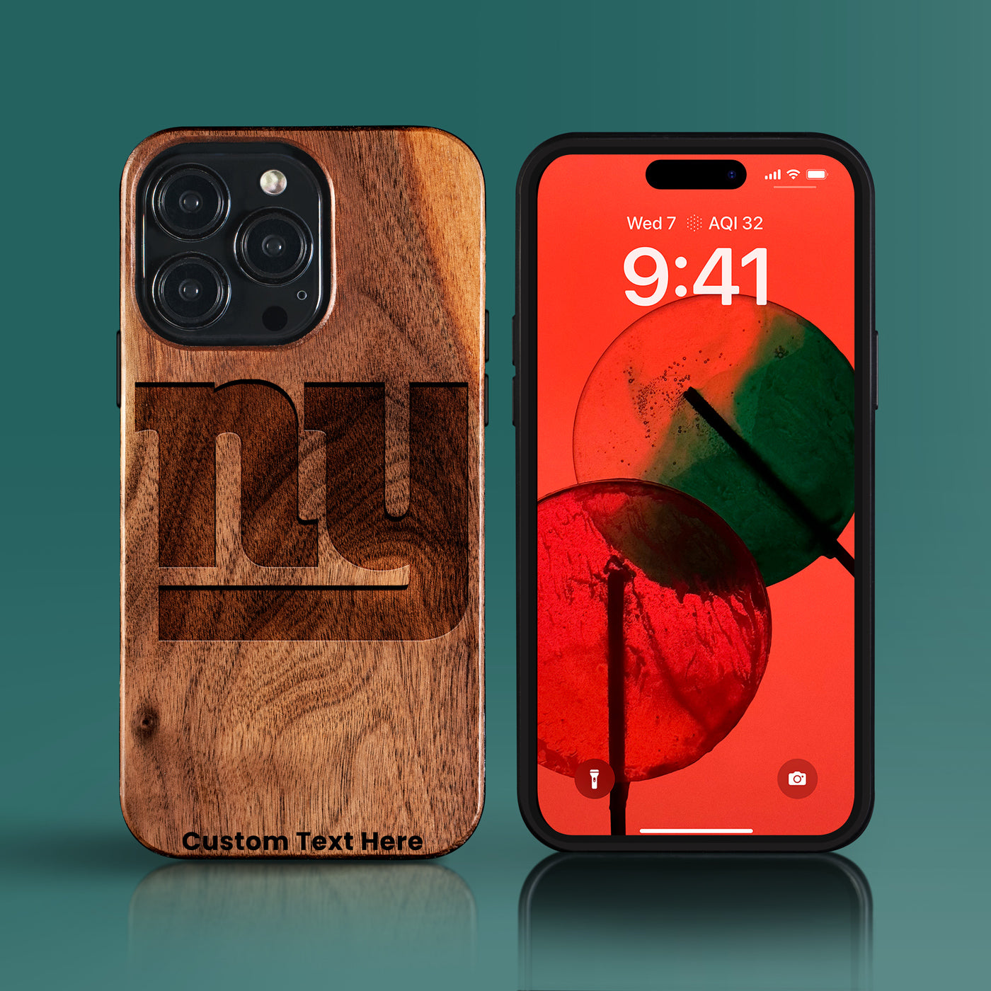 Wood New York Giants iPhone 13 Case | Custom NY Giants Gift | Mahogany Wood  Cover