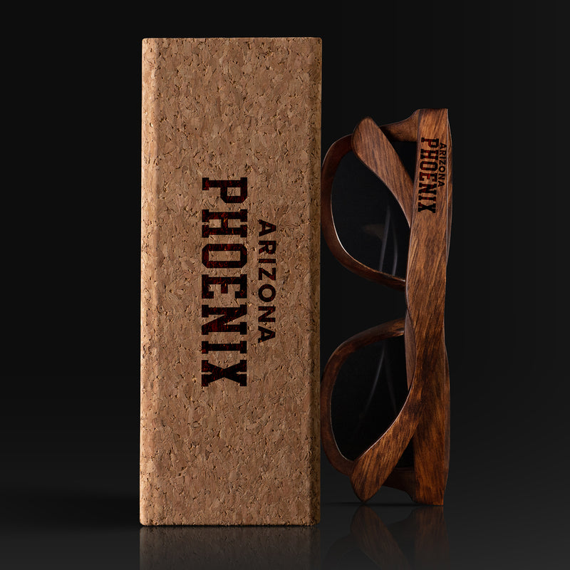 Phoenix Arizona II Wood Sunglasses with custom engraving. Custom Phoenix Arizona II Gifts For Men -  Sustainable Phoenix Arizona II eco friendly products - Personalized Phoenix Arizona II Birthday Gifts - Unique Phoenix Arizona II travel Souvenirs and gift shops. Phoenix Arizona II Wayfarer Eyewear and Shades wiith Box