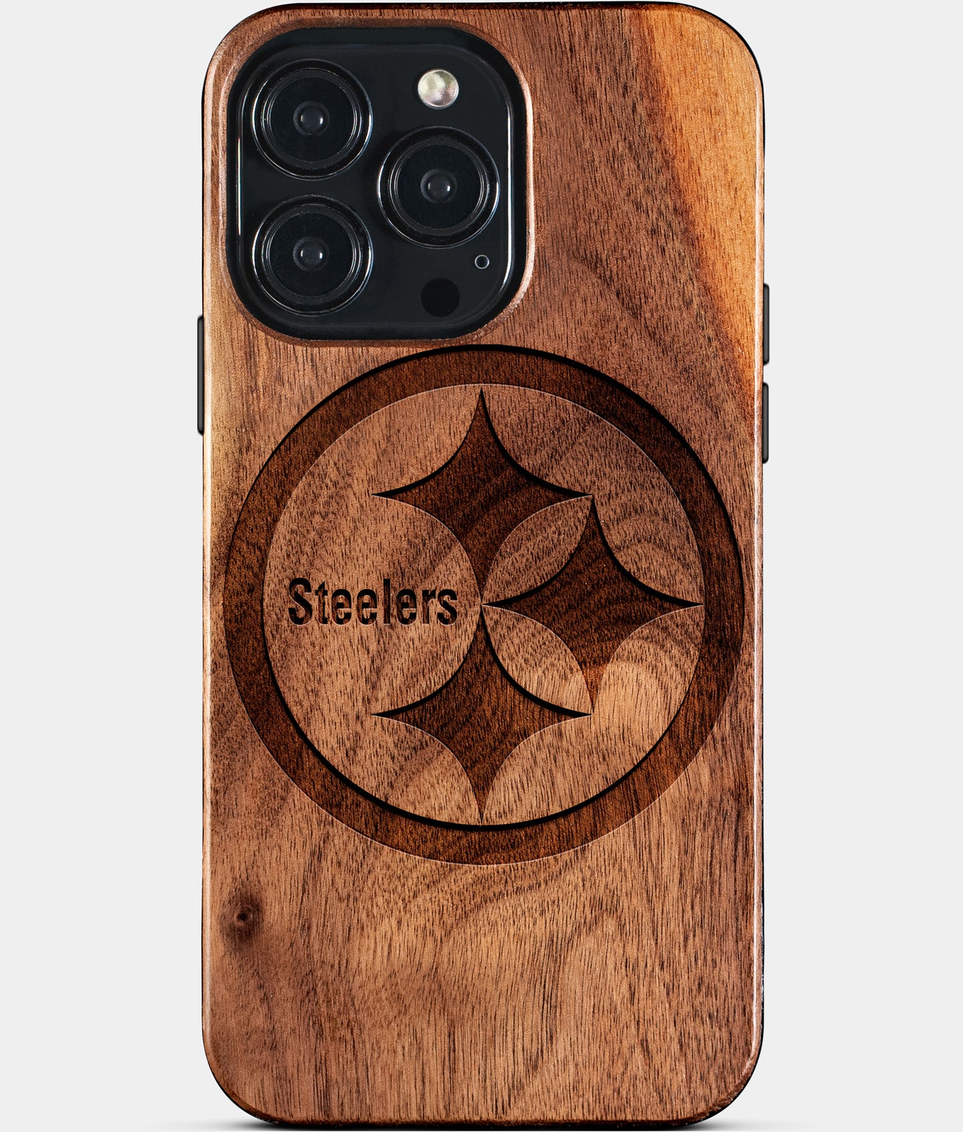 Custom Pittsburgh Steelers iPhone 15/15 Pro/15 Pro Max/15 Plus Case - Wood Steelers Cover - Eco-friendly Pittsburgh Steelers iPhone 15 Case - Carved Wood Custom Pittsburgh Steelers Gift For Him - Monogrammed Personalized iPhone 15 Cover By Engraved In Nature