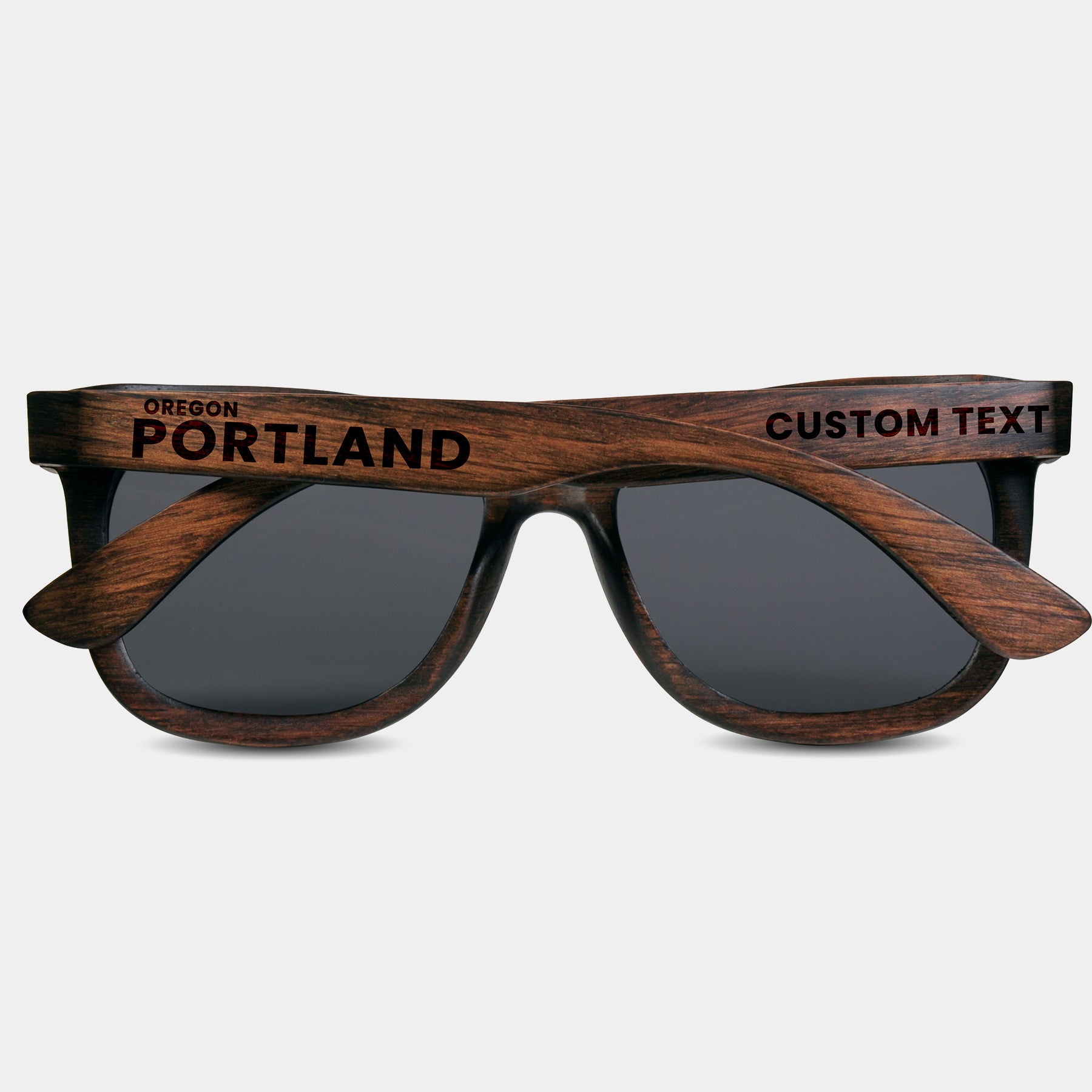 Portland Oregon Wood Sunglasses with custom engraving. Custom Portland Oregon Gifts For Men -  Sustainable Portland Oregon eco friendly products - Personalized Portland Oregon Birthday Gifts - Unique Portland Oregon travel Souvenirs and gift shops. Portland Oregon Wayfarer Eyewear and Shades 