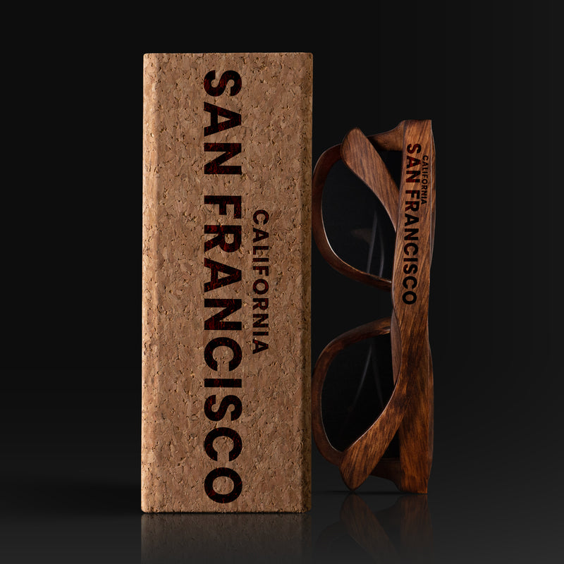 San Francisco California III Wood Sunglasses with custom engraving. Custom San Francisco California III Gifts For Men -  Sustainable San Francisco California III eco friendly products - Personalized San Francisco California III Birthday Gifts - Unique San Francisco California III travel Souvenirs and gift shops. San Francisco California III Wayfarer Eyewear and Shades wiith Box