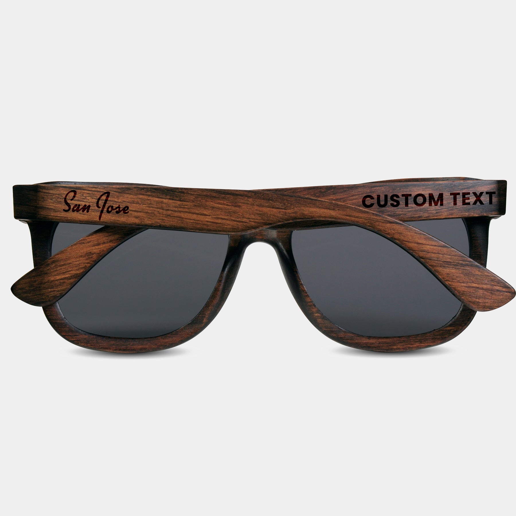 San Jose California II Wood Sunglasses with custom engraving. Custom San Jose California II Gifts For Men -  Sustainable San Jose California II eco friendly products - Personalized San Jose California II Birthday Gifts - Unique San Jose California II travel Souvenirs and gift shops. San Jose California II Wayfarer Eyewear and Shades 