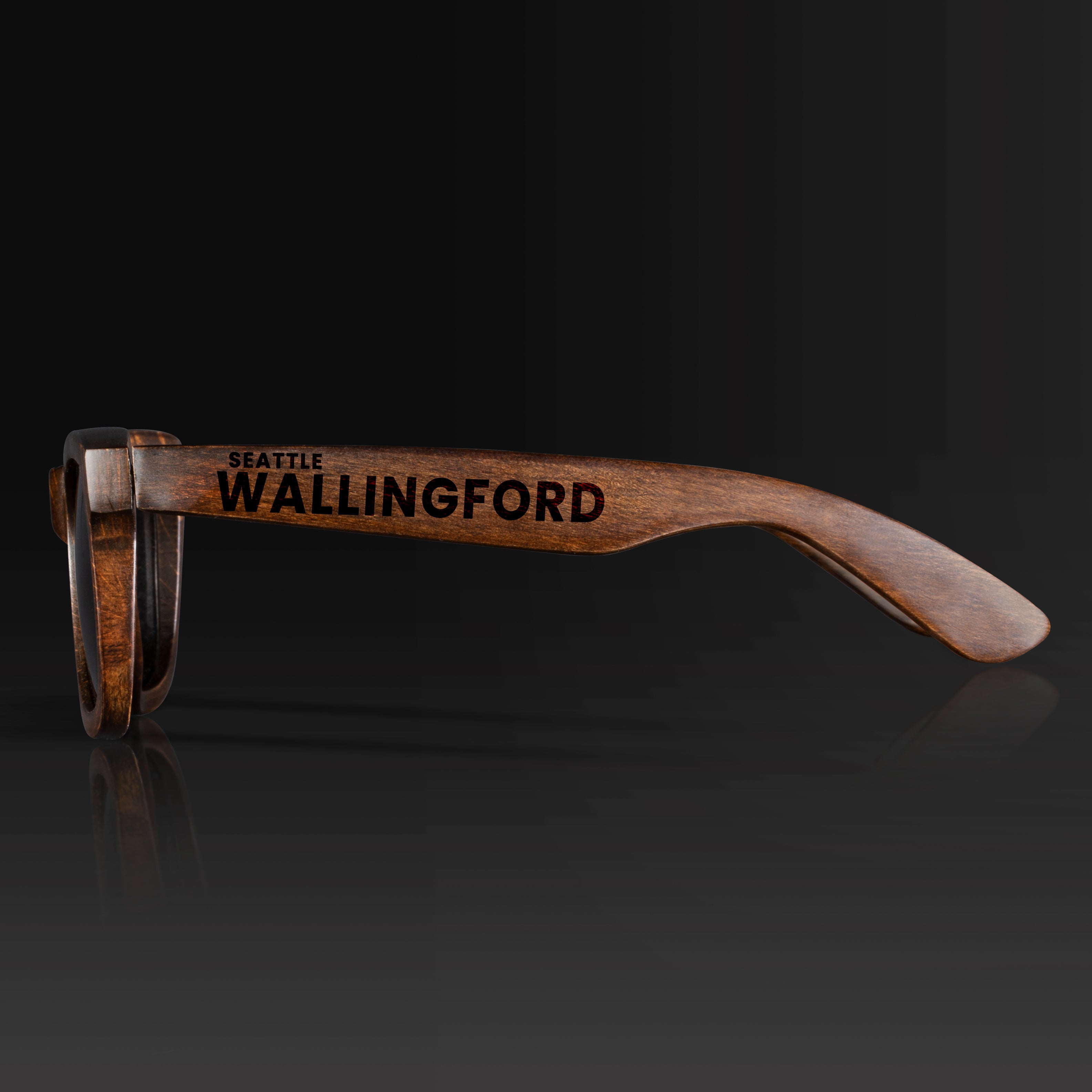 Wallingford Washington Wood Sunglasses with custom engraving. Custom Wallingford Washington Gifts For Men -  Sustainable Wallingford Washington eco friendly products - Personalized Wallingford Washington Birthday Gifts - Unique Wallingford Washington travel Souvenirs and gift shops. Wallingford Washington Wayfarer Eyewear and Shades Side