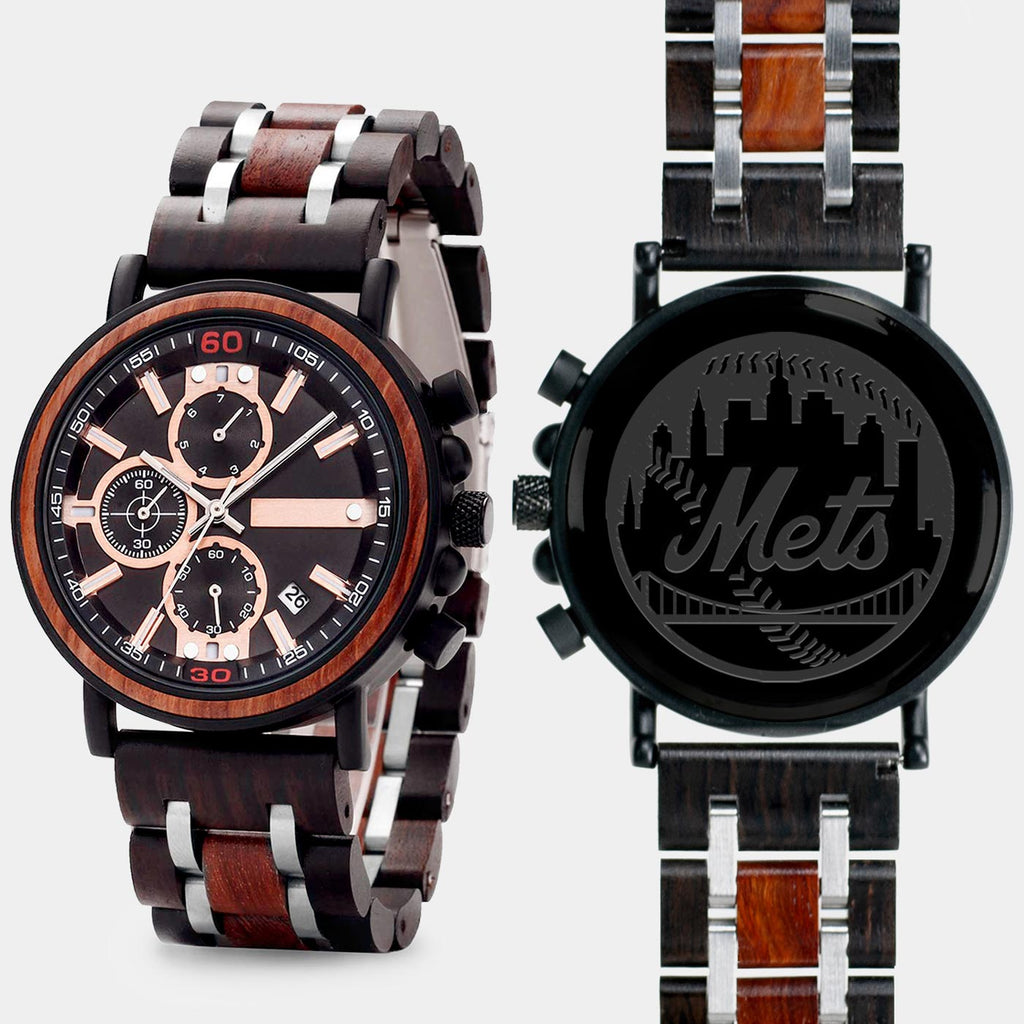 New York Mets Wood Wristwatch - Personalized NY Mets Watch - NY Mets Birthday Gift for Him - 2022 NY Mets Christmas Gifts