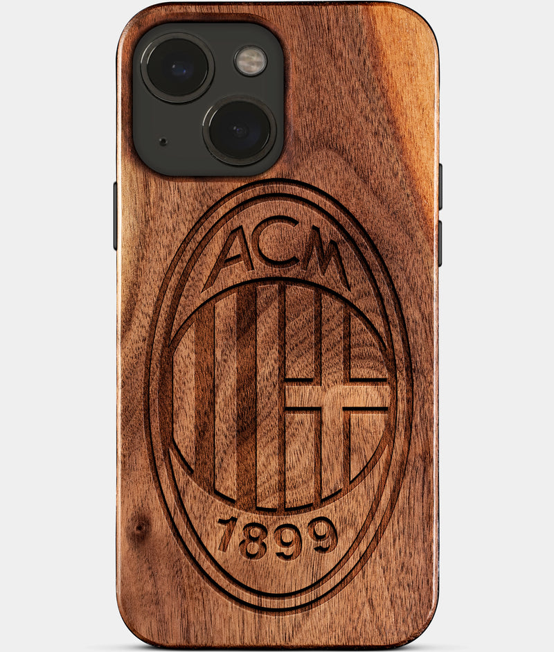 Eco-friendly AC Milan iPhone 15 Case - Carved Wood Custom AC Milan Gift For Him - Monogrammed Personalized iPhone 15 Cover By Engraved In Nature