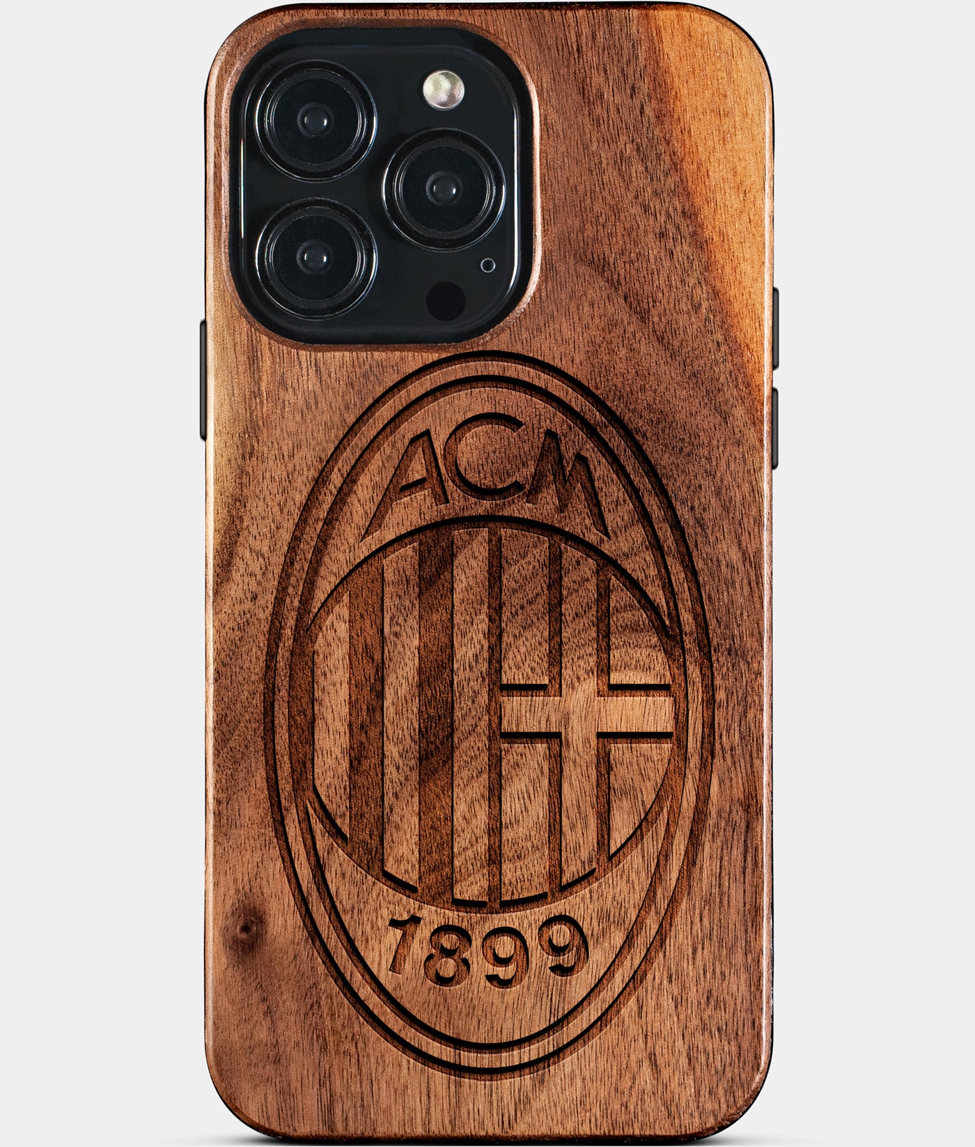 Eco-friendly AC Milan iPhone 15 Pro Max Case - Carved Wood Custom AC Milan Gift For Him - Monogrammed Personalized iPhone 15 Pro Max Cover By Engraved In Nature