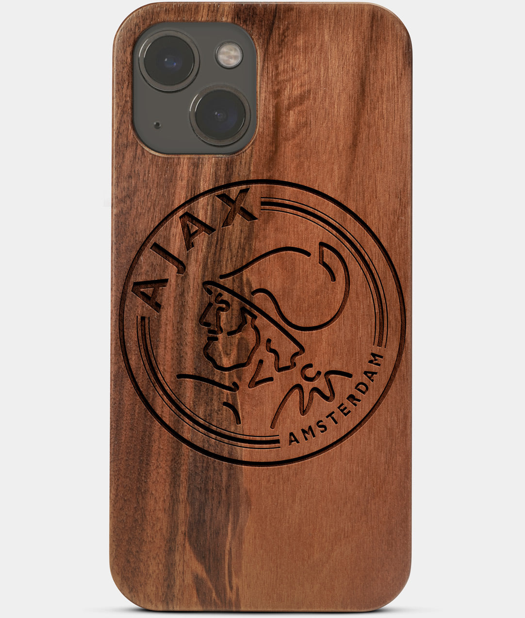 Carved Wood AFC Ajax iPhone 13 Case | Custom AFC Ajax Gift, Birthday Gift | Personalized Mahogany Wood Cover, Gifts For Him, Monogrammed Gift For Fan | by Engraved In Nature