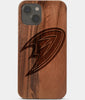 Carved Wood Anaheim Ducks iPhone 13 Mini Case | Custom Anaheim Ducks Gift, Birthday Gift | Personalized Mahogany Wood Cover, Gifts For Him, Monogrammed Gift For Fan | by Engraved In Nature