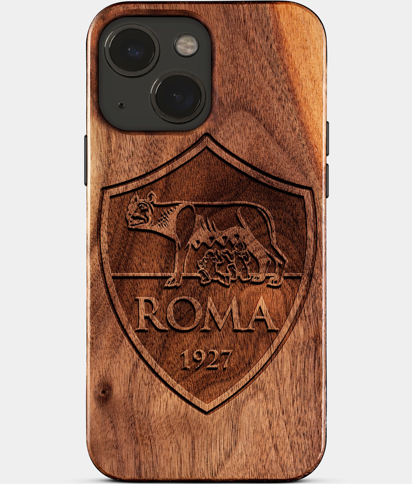 Eco-friendly AS Roma iPhone 15 Case - Carved Wood Custom AS Roma Gift For Him - Monogrammed Personalized iPhone 15 Cover By Engraved In Nature