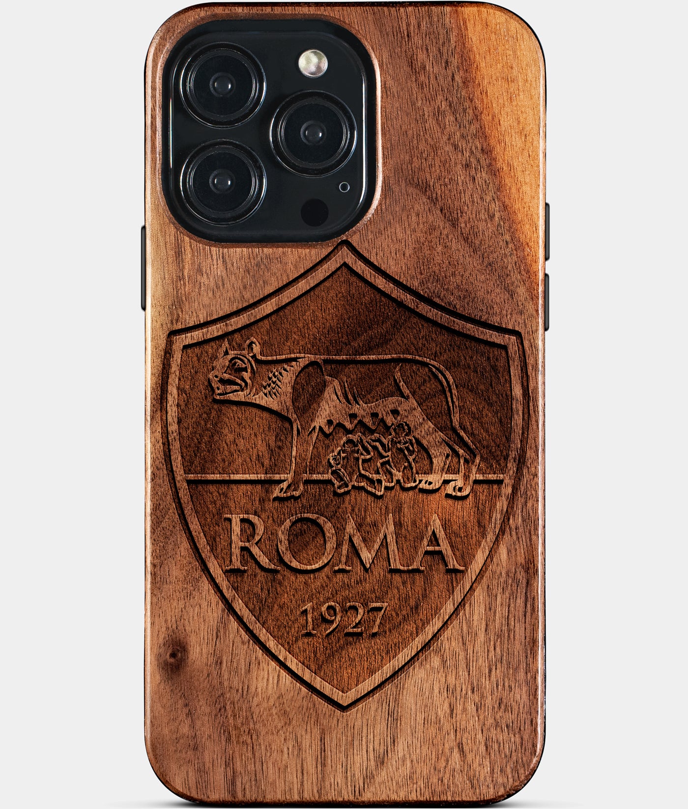 Eco-friendly AS Roma iPhone 15 Pro Max Case - Carved Wood Custom AS Roma Gift For Him - Monogrammed Personalized iPhone 15 Pro Max Cover By Engraved In Nature