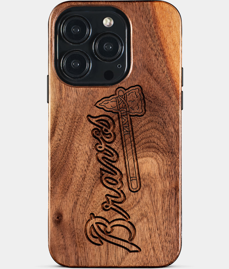 Eco-friendly Atlanta Braves iPhone 15 Pro Case - Carved Wood Custom Atlanta Braves Gift For Him - Monogrammed Personalized iPhone 15 Pro Cover By Engraved In Nature