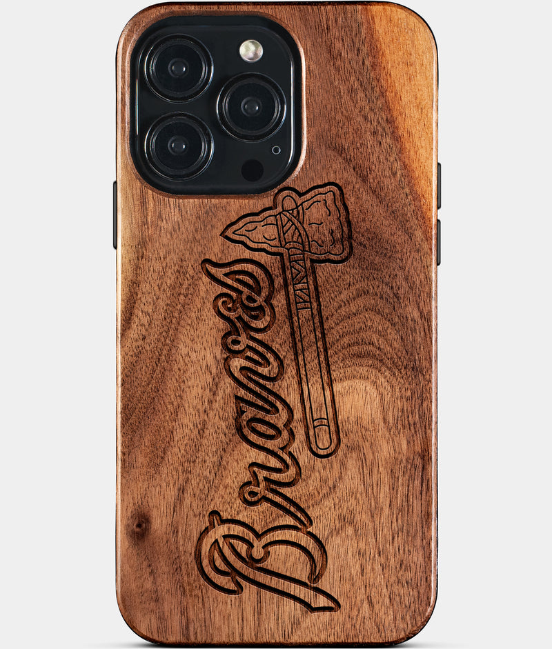 Eco-friendly Atlanta Braves iPhone 15 Pro Max Case - Carved Wood Custom Atlanta Braves Gift For Him - Monogrammed Personalized iPhone 15 Pro Max Cover By Engraved In Nature