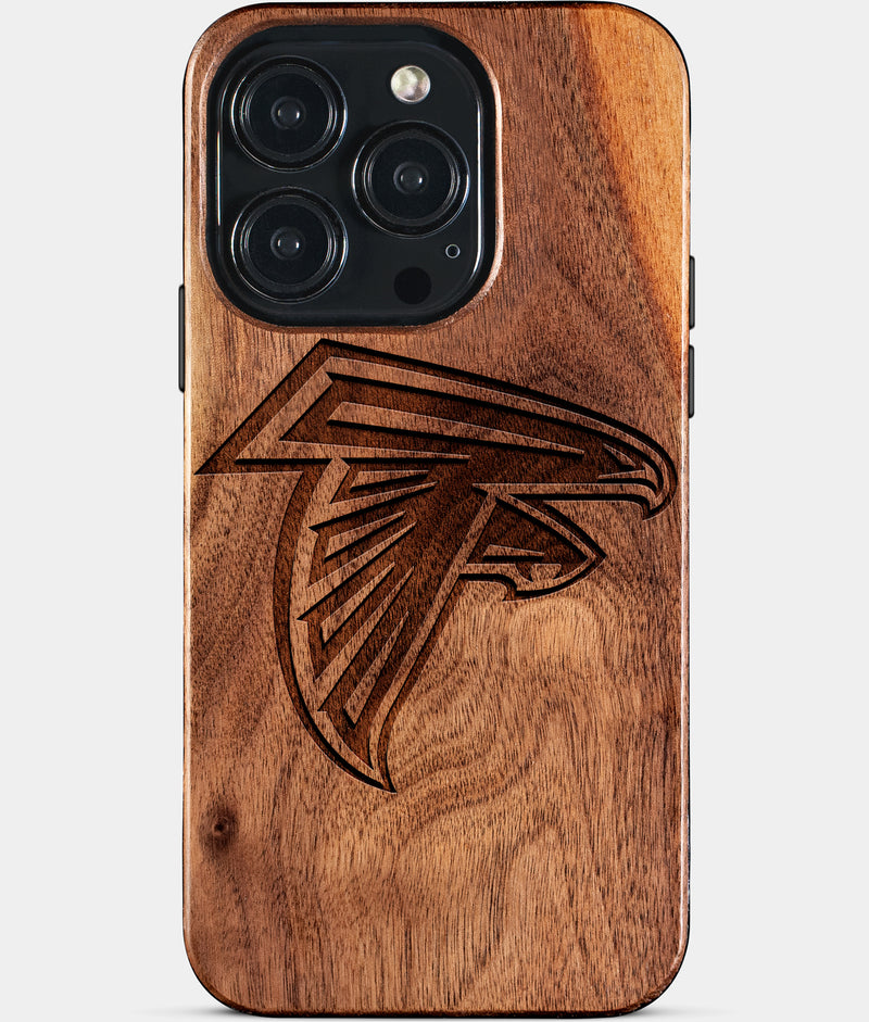 Eco-friendly Atlanta Falcons iPhone 15 Pro Case - Carved Wood Custom Atlanta Falcons Gift For Him - Monogrammed Personalized iPhone 15 Pro Cover By Engraved In Nature