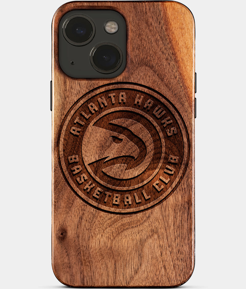 Eco-friendly Atlanta Hawks iPhone 15 Plus Case - Carved Wood Custom Atlanta Hawks Gift For Him - Monogrammed Personalized iPhone 15 Plus Cover By Engraved In Nature