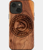 Eco-friendly Atlanta Hawks iPhone 15 Plus Case - Carved Wood Custom Atlanta Hawks Gift For Him - Monogrammed Personalized iPhone 15 Plus Cover By Engraved In Nature