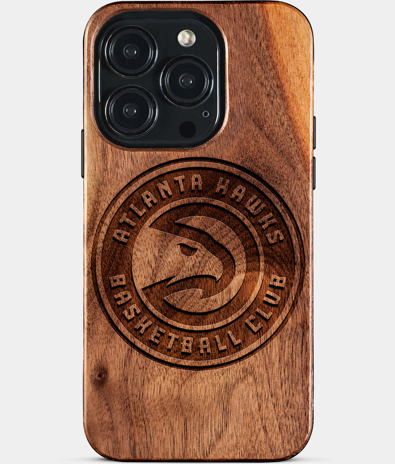 Eco-friendly Atlanta Hawks iPhone 15 Pro Case - Carved Wood Custom Atlanta Hawks Gift For Him - Monogrammed Personalized iPhone 15 Pro Cover By Engraved In Nature