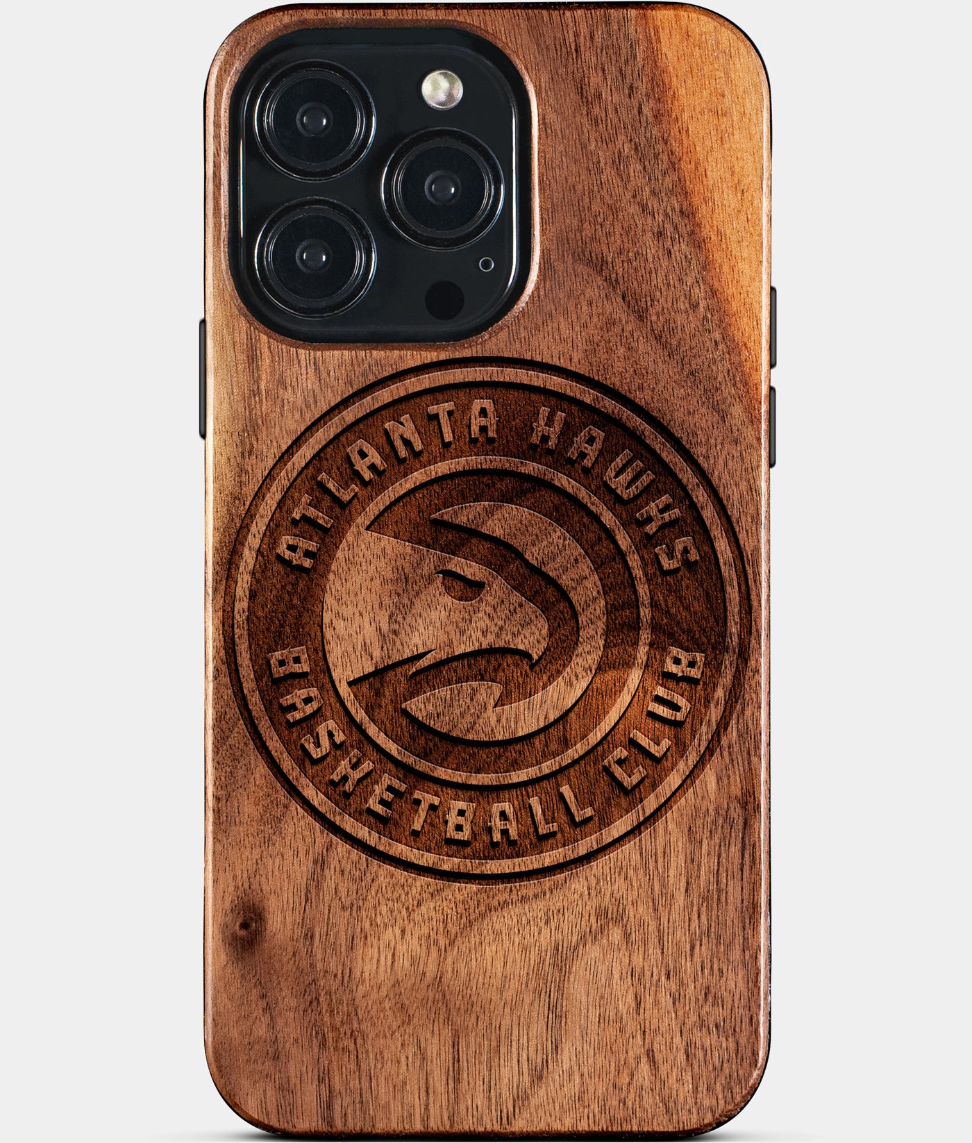 Eco-friendly Atlanta Hawks iPhone 15 Pro Max Case - Carved Wood Custom Atlanta Hawks Gift For Him - Monogrammed Personalized iPhone 15 Pro Max Cover By Engraved In Nature