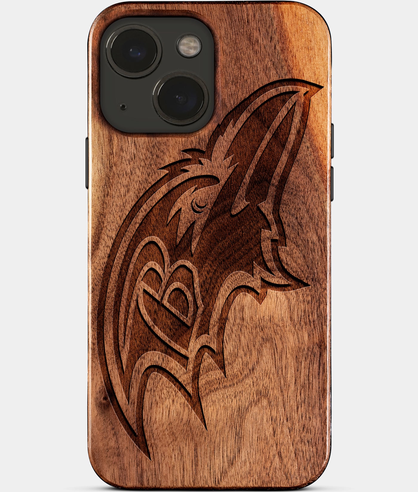 Eco-friendly Baltimore Ravens iPhone 15 Case - Carved Wood Custom Baltimore Ravens Gift For Him - Monogrammed Personalized iPhone 15 Cover By Engraved In Nature