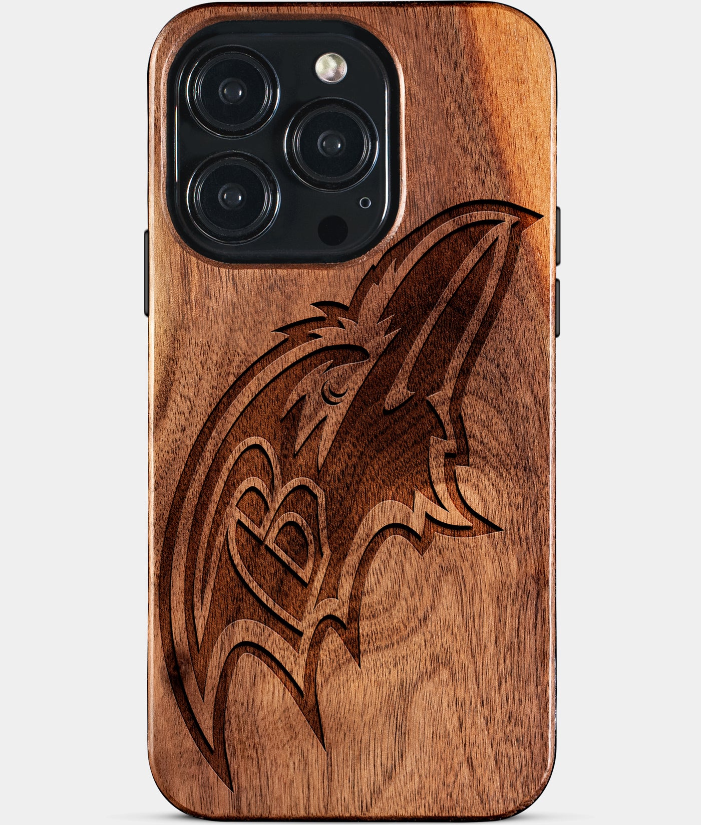 Eco-friendly Baltimore Ravens iPhone 15 Pro Case - Carved Wood Custom Baltimore Ravens Gift For Him - Monogrammed Personalized iPhone 15 Pro Cover By Engraved In Nature