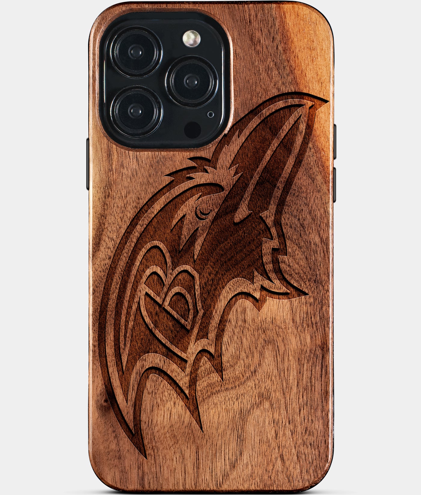 Eco-friendly Baltimore Ravens iPhone 15 Pro Max Case - Carved Wood Custom Baltimore Ravens Gift For Him - Monogrammed Personalized iPhone 15 Pro Max Cover By Engraved In Nature