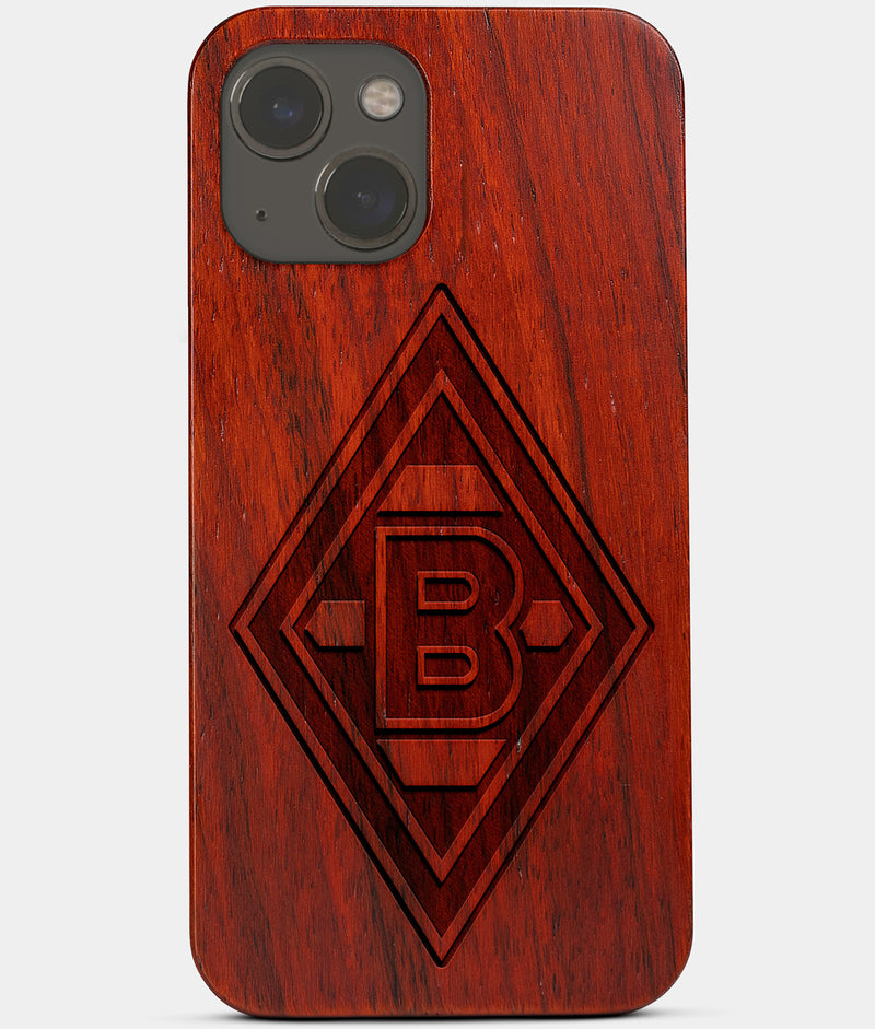 Carved Wood Borussia Monchengladbach iPhone 13 Case | Custom Borussia Monchengladbach Gift, Birthday Gift | Personalized Mahogany Wood Cover, Gifts For Him, Monogrammed Gift For Fan | by Engraved In Nature