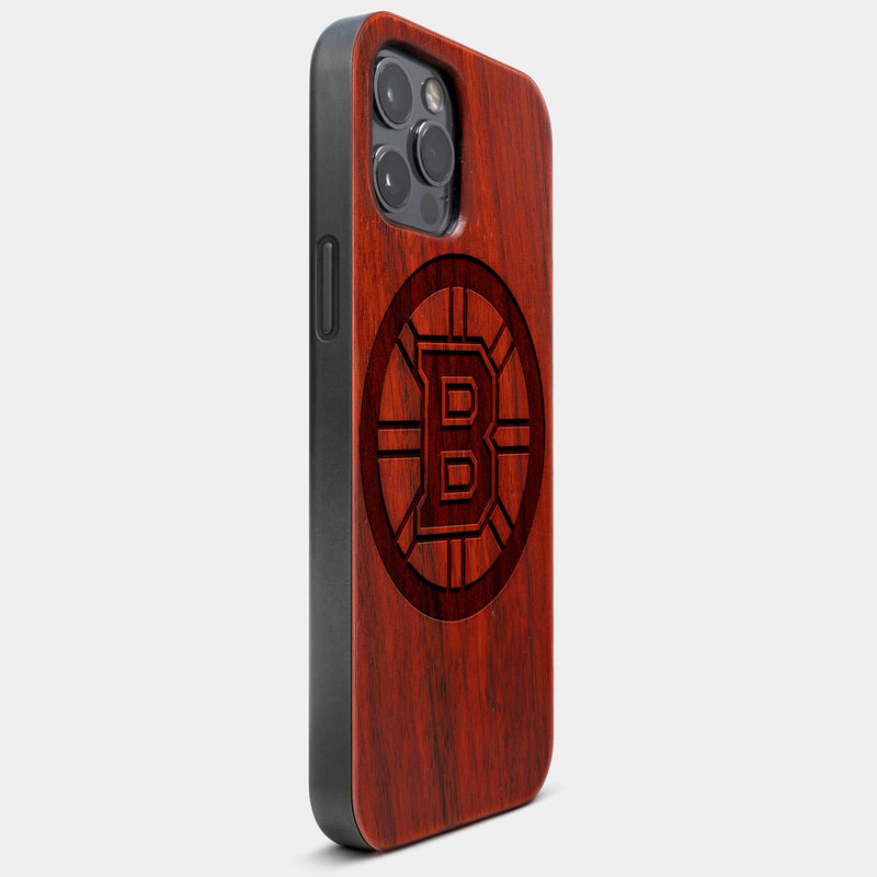 Best Wood Boston Bruins iPhone 13 Pro Case | Custom Boston Bruins Gift | Mahogany Wood Cover - Engraved In Nature