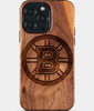 Eco-friendly Boston Bruins iPhone 15 Pro Max Case - Carved Wood Custom Boston Bruins Gift For Him - Monogrammed Personalized iPhone 15 Pro Max Cover By Engraved In Nature