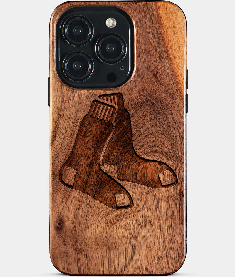 Eco-friendly Boston Red Sox iPhone 15 Pro Case - Carved Wood Custom Boston Red Sox Gift For Him - Monogrammed Personalized iPhone 15 Pro Cover By Engraved In Nature