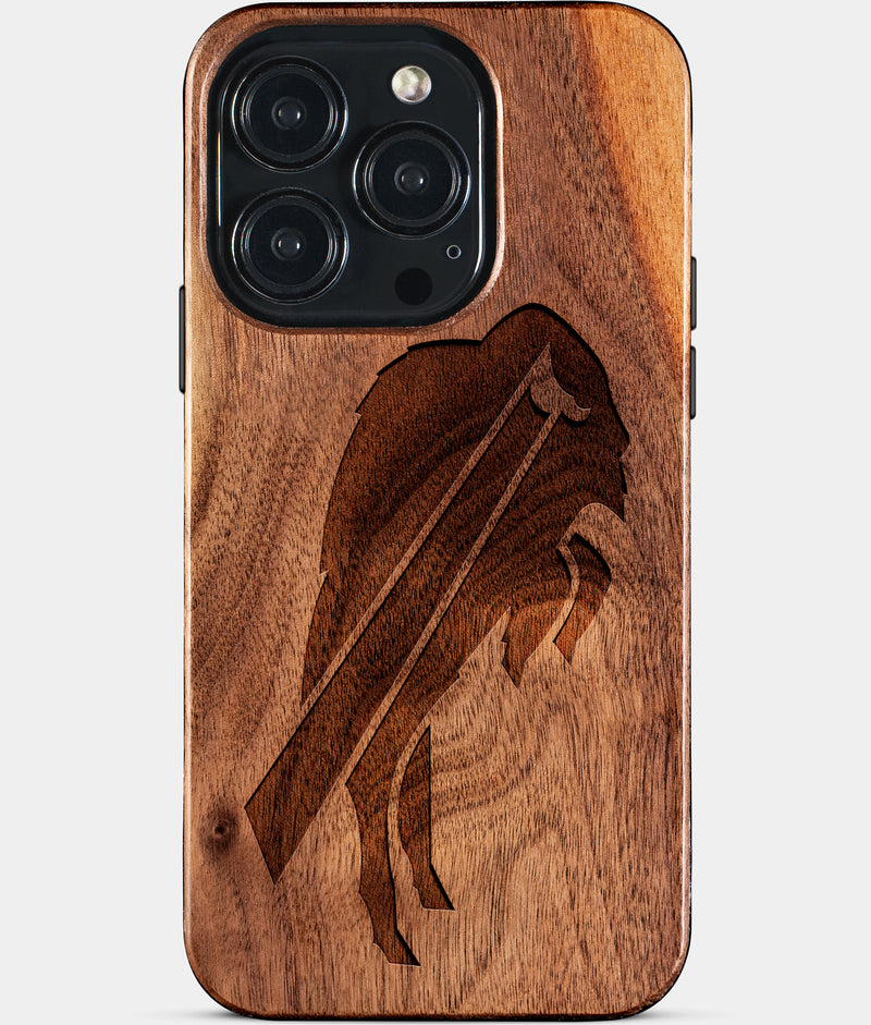 Eco-friendly Buffalo Bills iPhone 15 Pro Case - Carved Wood Custom Buffalo Bills Gift For Him - Monogrammed Personalized iPhone 15 Pro Cover By Engraved In Nature