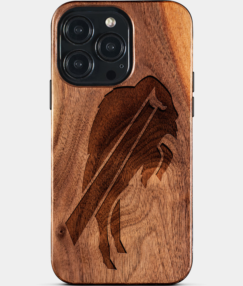 Eco-friendly Buffalo Bills iPhone 15 Pro Max Case - Carved Wood Custom Buffalo Bills Gift For Him - Monogrammed Personalized iPhone 15 Pro Max Cover By Engraved In Nature